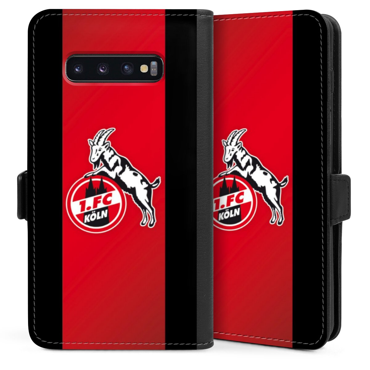 Galaxy S10 Plus Handy Klapphülle Handyhülle aus Kunst Leder schwarz Flip Case Official Licensed Product Billy Goat Hennes 1. Fc Köln Sideflip mit Lasche