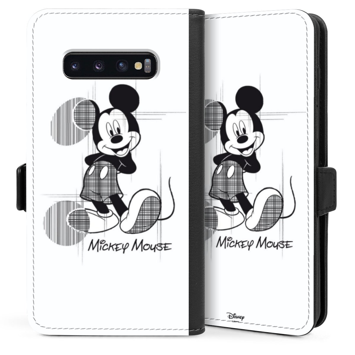 Galaxy S10 Plus Handy Klapphülle Handyhülle aus Kunst Leder schwarz Flip Case Disney Official Licensed Product Mickey Mouse Sideflip mit Lasche