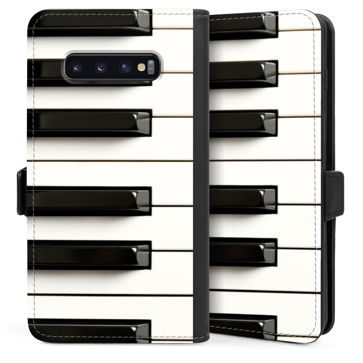 Galaxy S10 Plus Handy Klapphülle Handyhülle aus Kunst Leder schwarz Flip Case Klavier Piano Music Sideflip mit Lasche