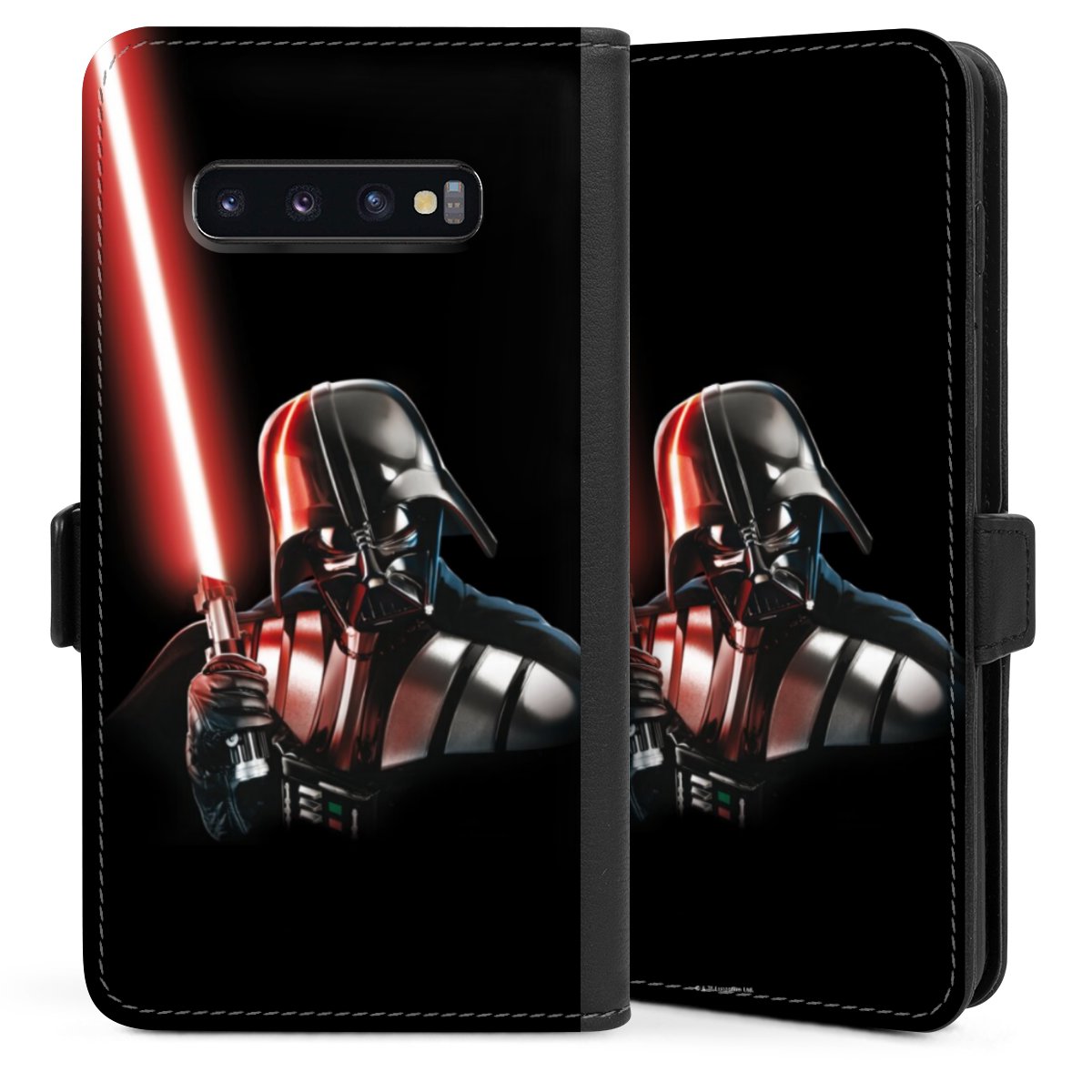 Galaxy S10 Plus Handy Klapphülle Handyhülle aus Kunst Leder schwarz Flip Case Star Wars Merchandise Darth Vader Sideflip mit Lasche