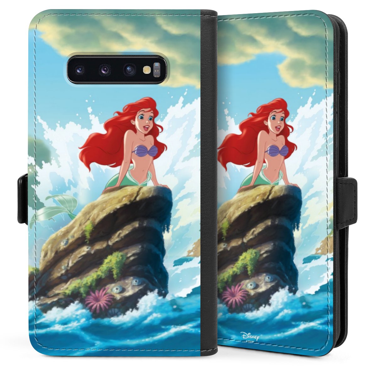 Galaxy S10 Plus Handy Klapphülle Handyhülle aus Kunst Leder schwarz Flip Case Mermaid Arielle Die Meerjungfrau Official Licensed Product Sideflip mit Lasche