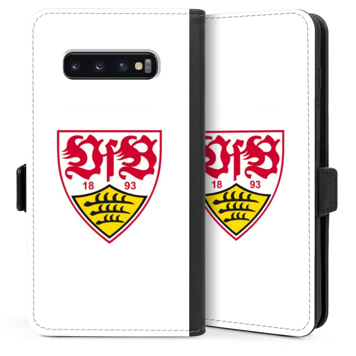 Galaxy S10 Plus Handy Klapphülle Handyhülle aus Kunst Leder schwarz Flip Case Logo Official Licensed Product Vfb Stuttgart Sideflip mit Lasche