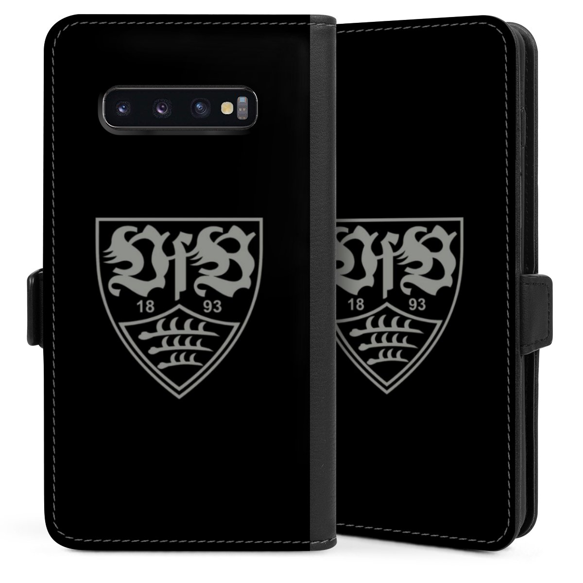 Galaxy S10 Plus Handy Klapphülle Handyhülle aus Kunst Leder schwarz Flip Case Official Licensed Product Vfb Stuttgart Sideflip mit Lasche