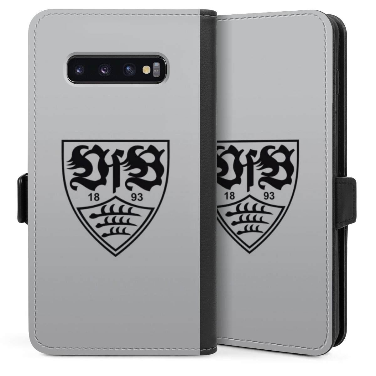 Galaxy S10 Plus Handy Klapphülle Handyhülle aus Kunst Leder schwarz Flip Case Logo Vfb Stuttgart Official Licensed Product Sideflip mit Lasche