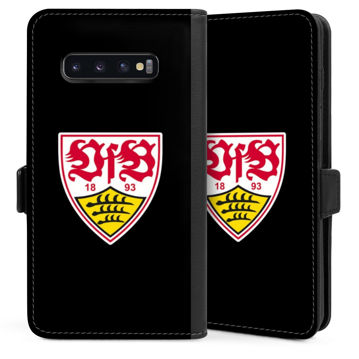 Galaxy S10 Plus Handy Klapphülle Handyhülle aus Kunst Leder schwarz Flip Case Vfb Stuttgart Official Licensed Product Coat Of Arms Sideflip mit Lasche