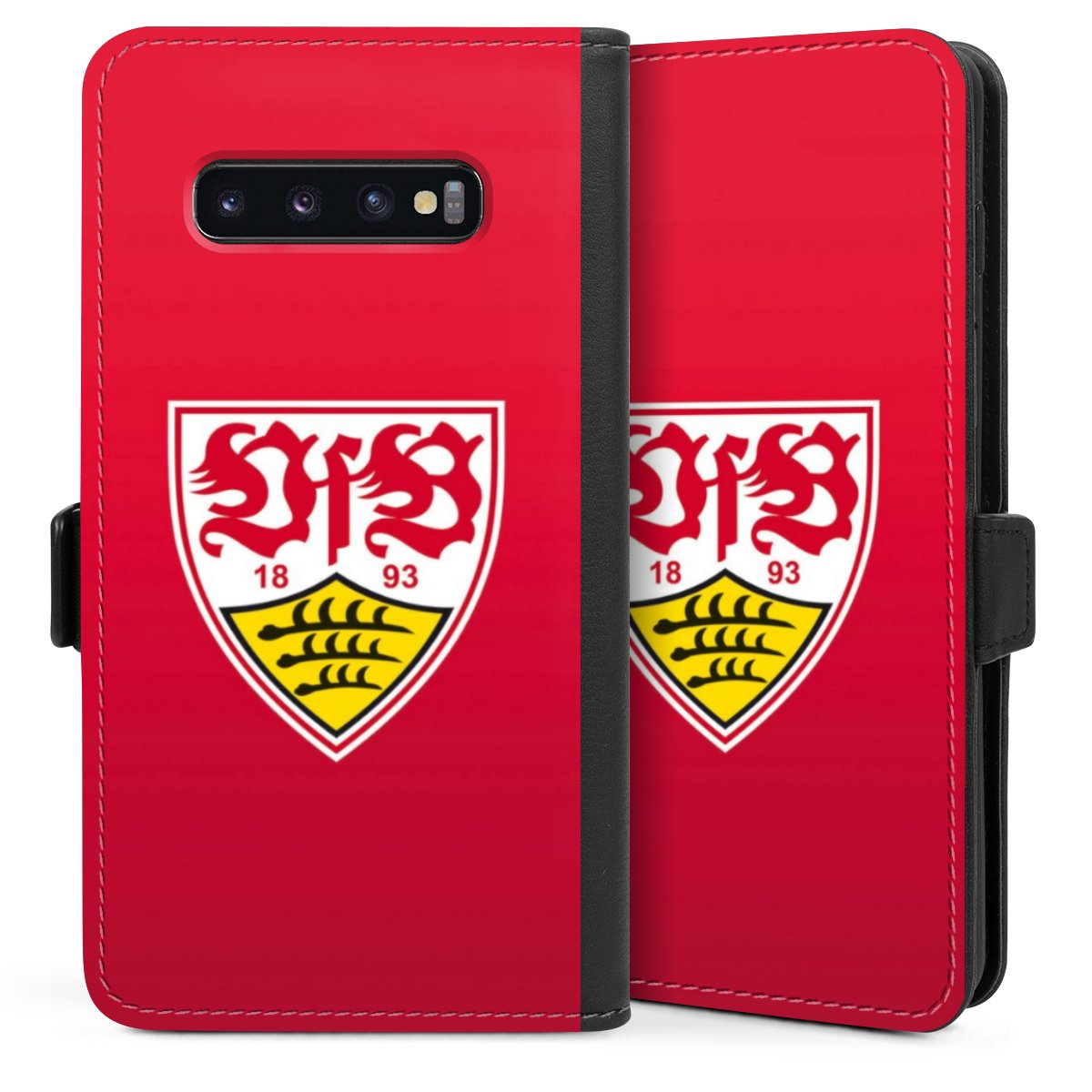 Galaxy S10 Plus Handy Klapphülle Handyhülle aus Kunst Leder schwarz Flip Case Official Licensed Product Vfb Stuttgart Sideflip mit Lasche