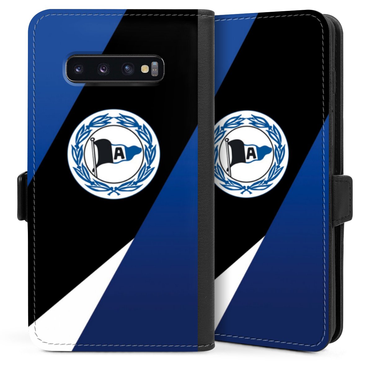 Galaxy S10 Plus Handy Klapphülle Handyhülle aus Kunst Leder schwarz Flip Case Official Licensed Product Arminia Bielefeld Dsc Sideflip mit Lasche