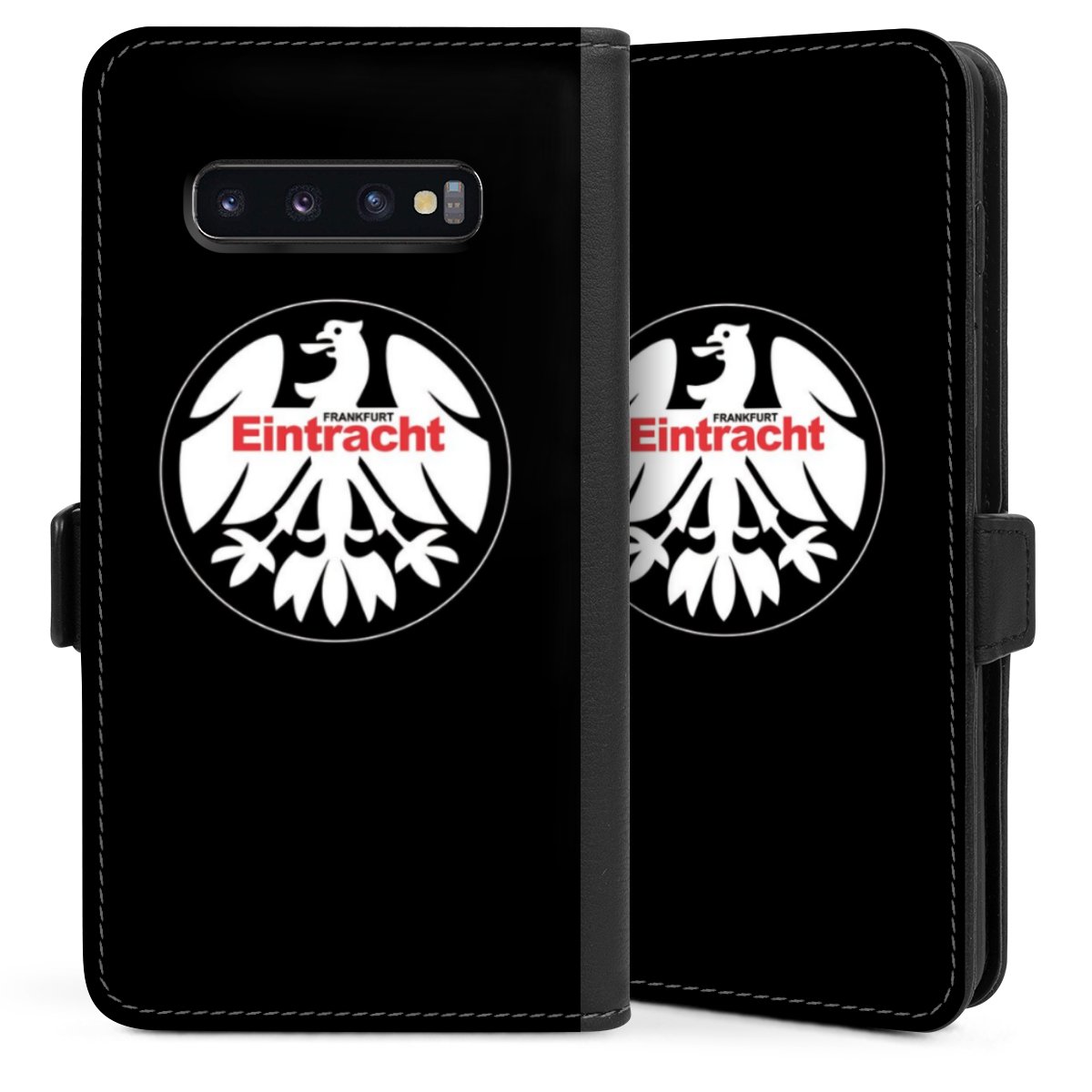 Galaxy S10 Plus Handy Klapphülle Handyhülle aus Kunst Leder schwarz Flip Case Official Licensed Product Eintracht Frankfurt Sge Sideflip mit Lasche