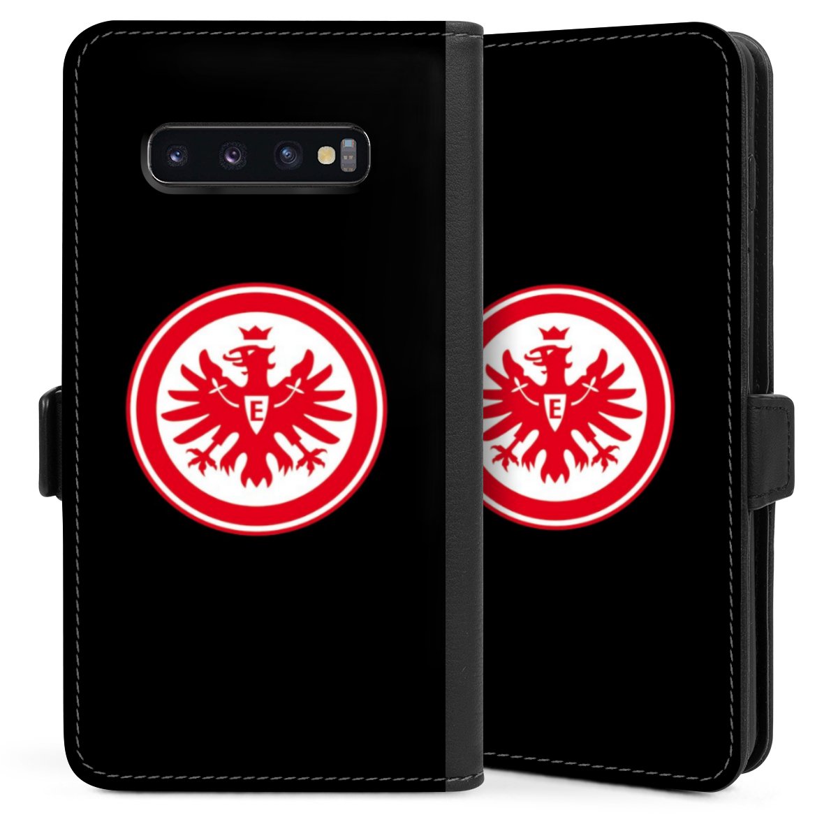 Galaxy S10 Plus Handy Klapphülle Handyhülle aus Kunst Leder schwarz Flip Case Eintracht Frankfurt Sge Eagle Sideflip mit Lasche