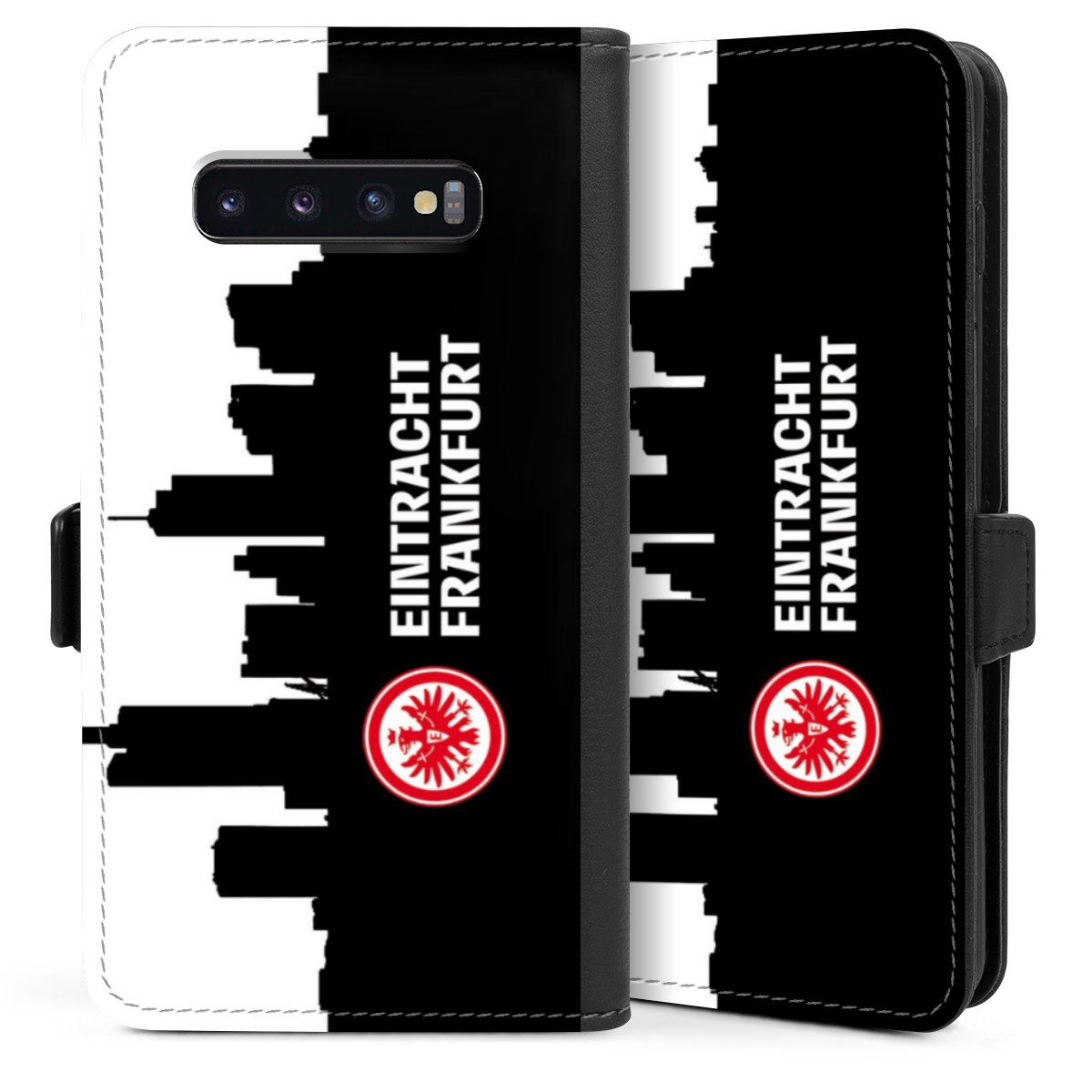 Galaxy S10 Plus Handy Klapphülle Handyhülle aus Kunst Leder schwarz Flip Case Sge Eintracht Frankfurt Official Licensed Product Sideflip mit Lasche