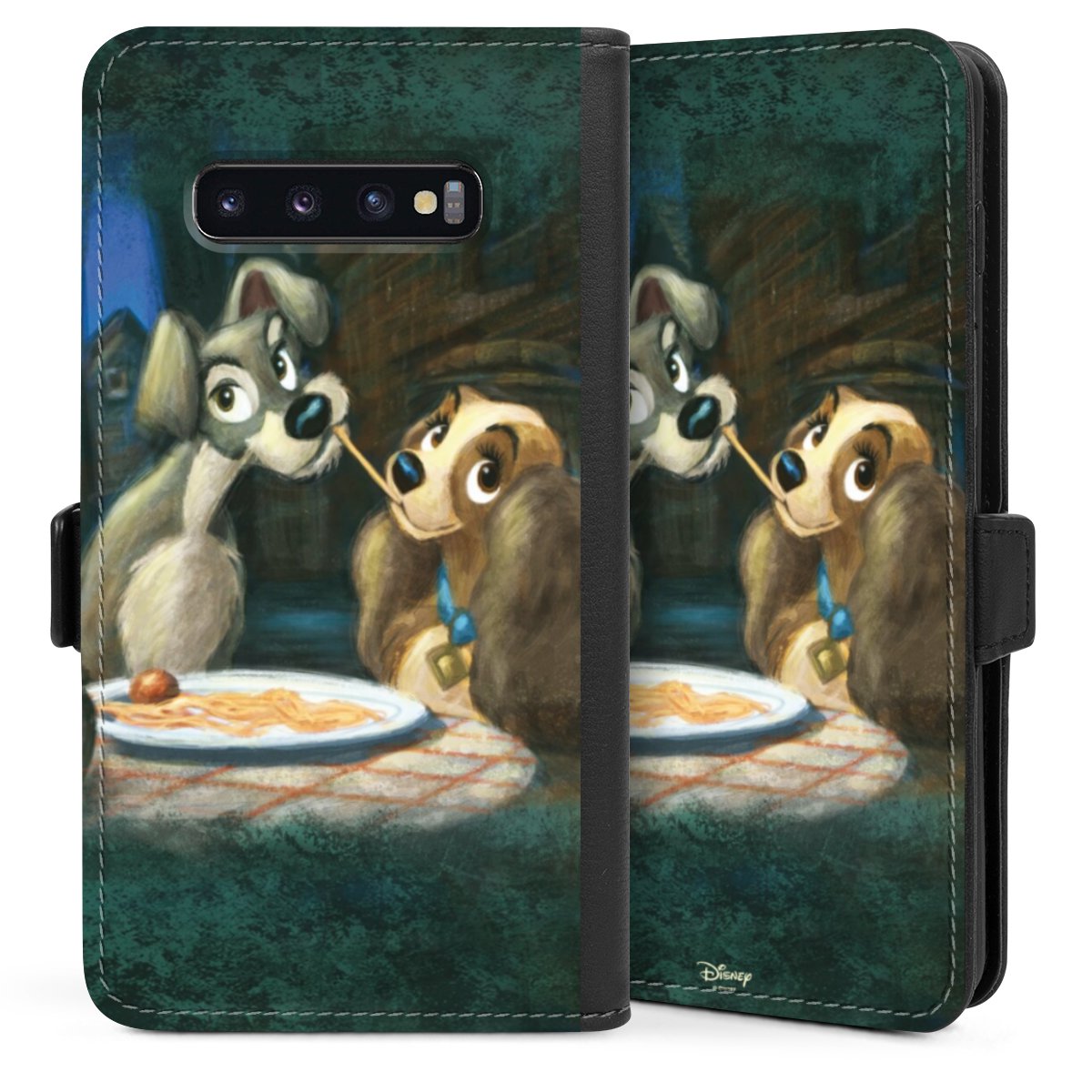 Galaxy S10 Plus Handy Klapphülle Handyhülle aus Kunst Leder schwarz Flip Case Lady And The Tramp Official Licensed Product Disney Sideflip mit Lasche