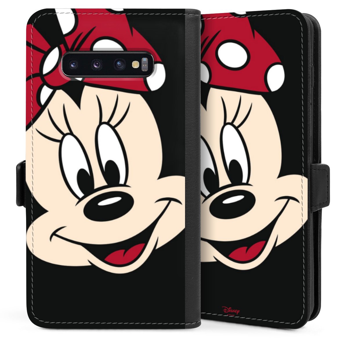 Galaxy S10 Plus Handy Klapphülle Handyhülle aus Kunst Leder schwarz Flip Case Minnie Mouse Official Licensed Product Disney Sideflip mit Lasche