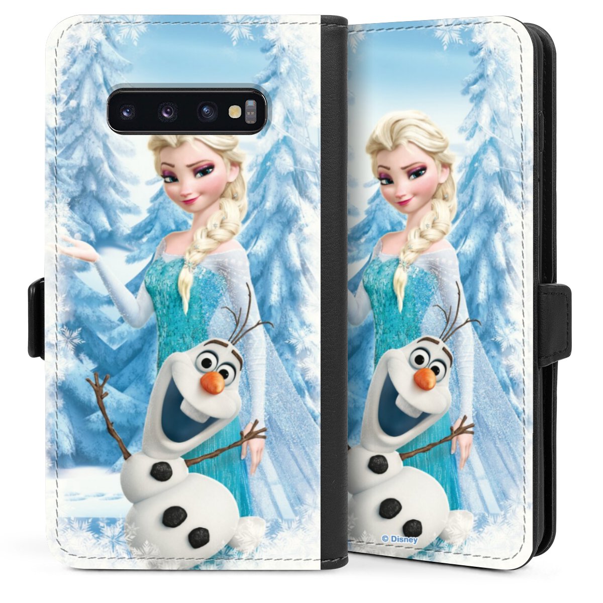 Galaxy S10 Plus Handy Klapphülle Handyhülle aus Kunst Leder schwarz Flip Case Official Licensed Product Frozen Elsa Disney Sideflip mit Lasche