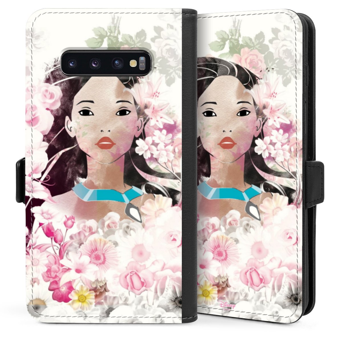 Galaxy S10 Plus Handy Klapphülle Handyhülle aus Kunst Leder schwarz Flip Case Pocahontas Official Licensed Product Disney Sideflip mit Lasche