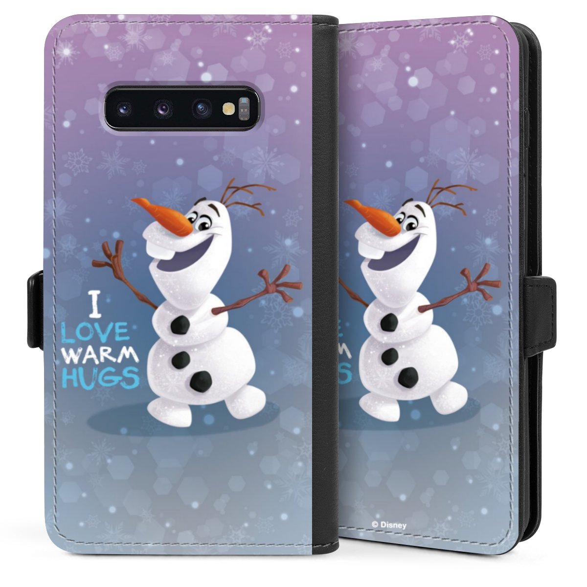 Galaxy S10 Plus Handy Klapphülle Handyhülle aus Kunst Leder schwarz Flip Case Frozen Frozen Olaf Official Licensed Product Sideflip mit Lasche