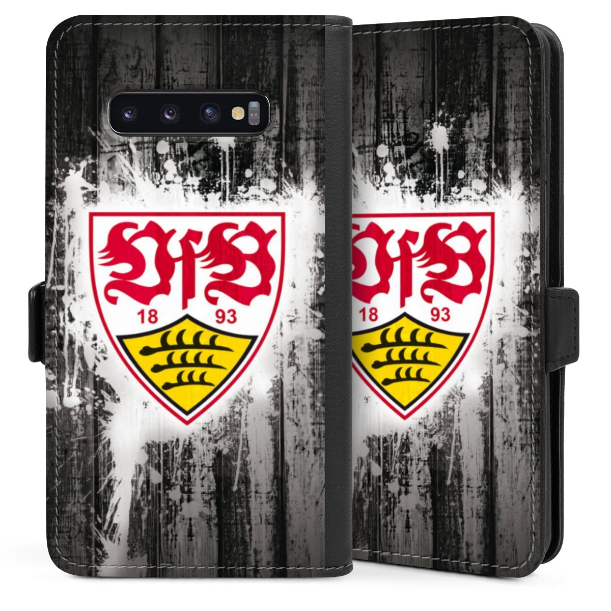 Galaxy S10 Plus Handy Klapphülle Handyhülle aus Kunst Leder schwarz Flip Case Vfb Stuttgart Official Licensed Product Sideflip mit Lasche