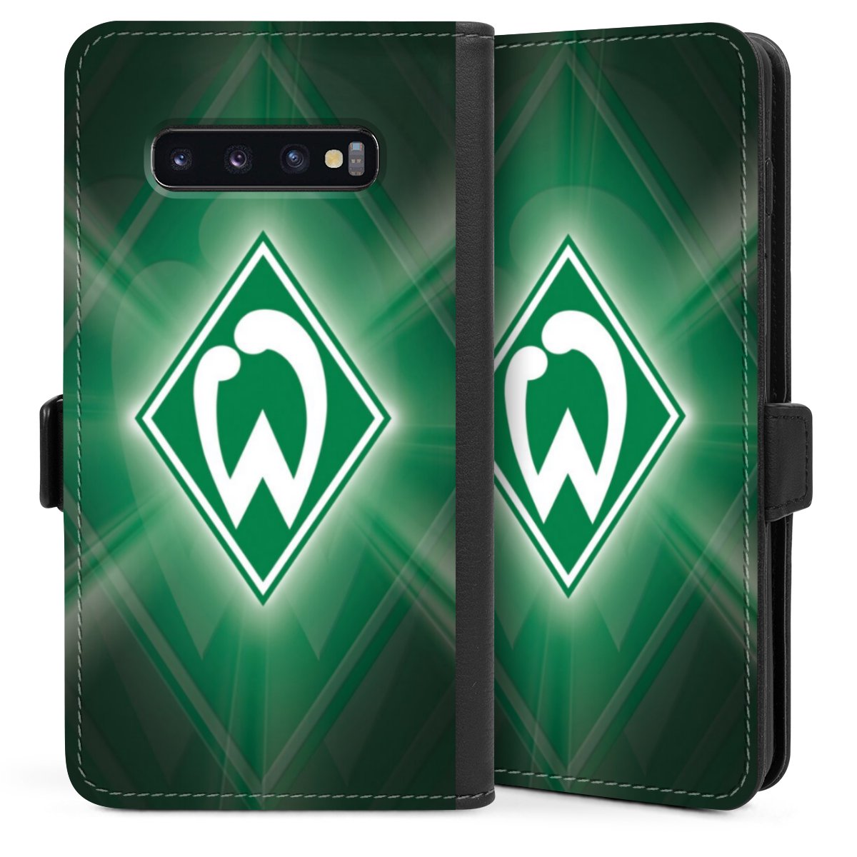 Galaxy S10 Plus Handy Klapphülle Handyhülle aus Kunst Leder schwarz Flip Case Sv Werder Bremen Official Licensed Product Coat Of Arms Sideflip mit Lasche