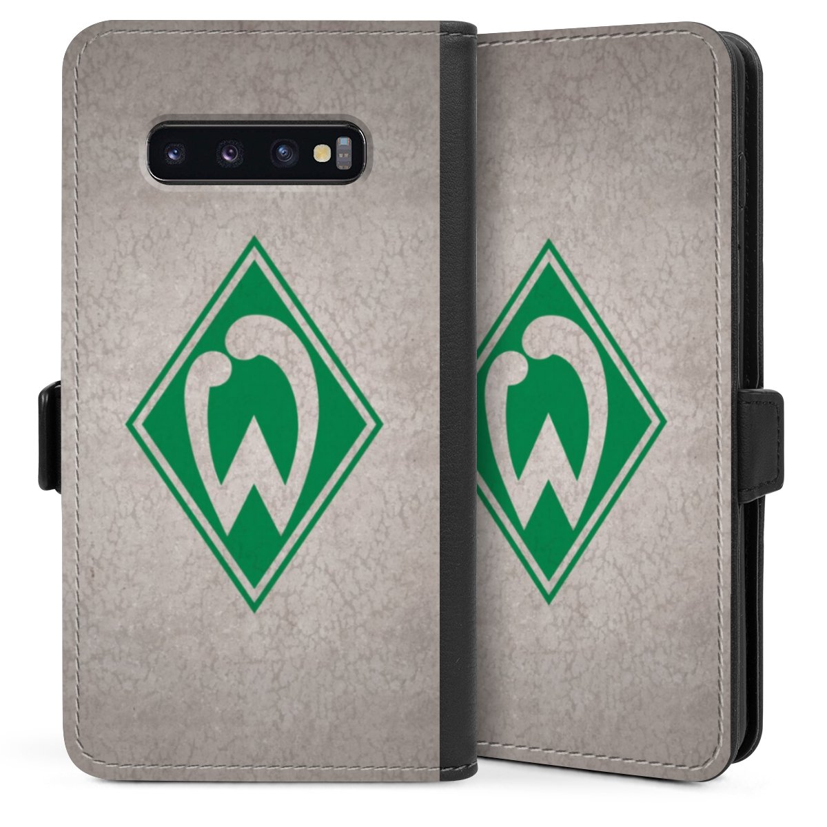 Galaxy S10 Plus Handy Klapphülle Handyhülle aus Kunst Leder schwarz Flip Case Sv Werder Bremen Concrete Official Licensed Product Sideflip mit Lasche