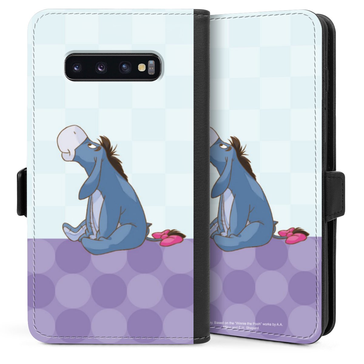 Galaxy S10 Plus Handy Klapphülle Handyhülle aus Kunst Leder schwarz Flip Case Disney Donkey Winnie The Pooh Sideflip mit Lasche