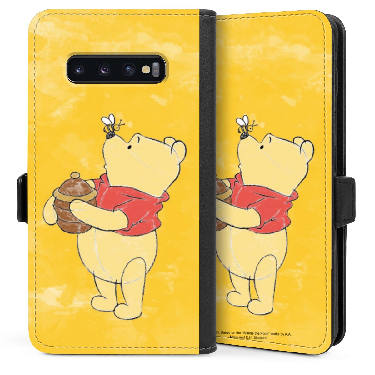 Galaxy S10 Plus Handy Klapphülle Handyhülle aus Kunst Leder schwarz Flip Case Official Licensed Product Winnie The Pooh Disney Sideflip mit Lasche