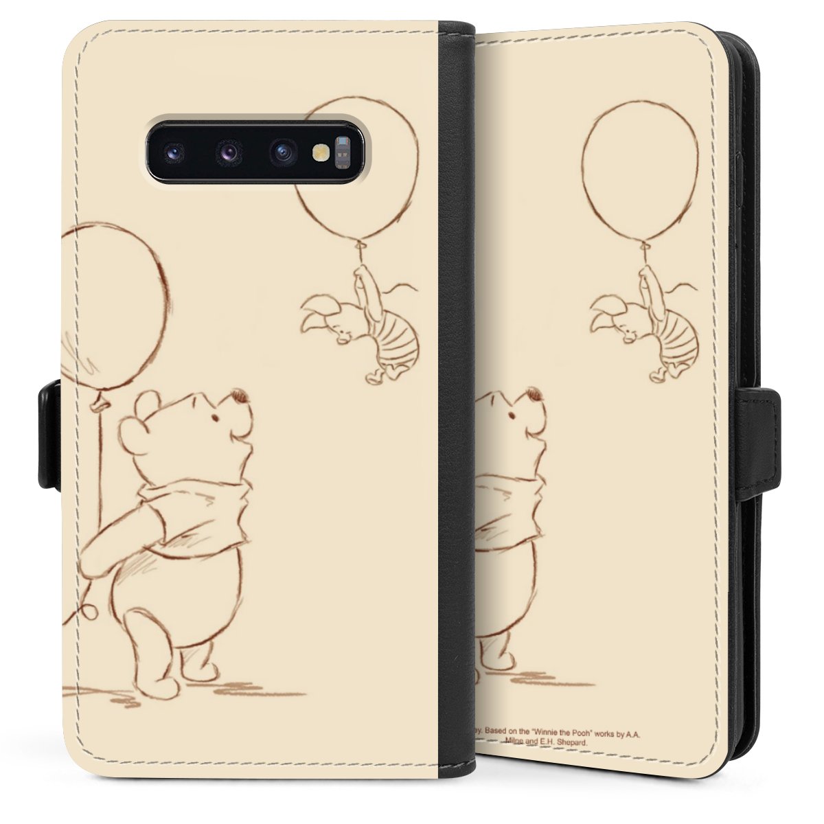 Galaxy S10 Plus Handy Klapphülle Handyhülle aus Kunst Leder schwarz Flip Case Official Licensed Product Winnie The Pooh Disney Sideflip mit Lasche