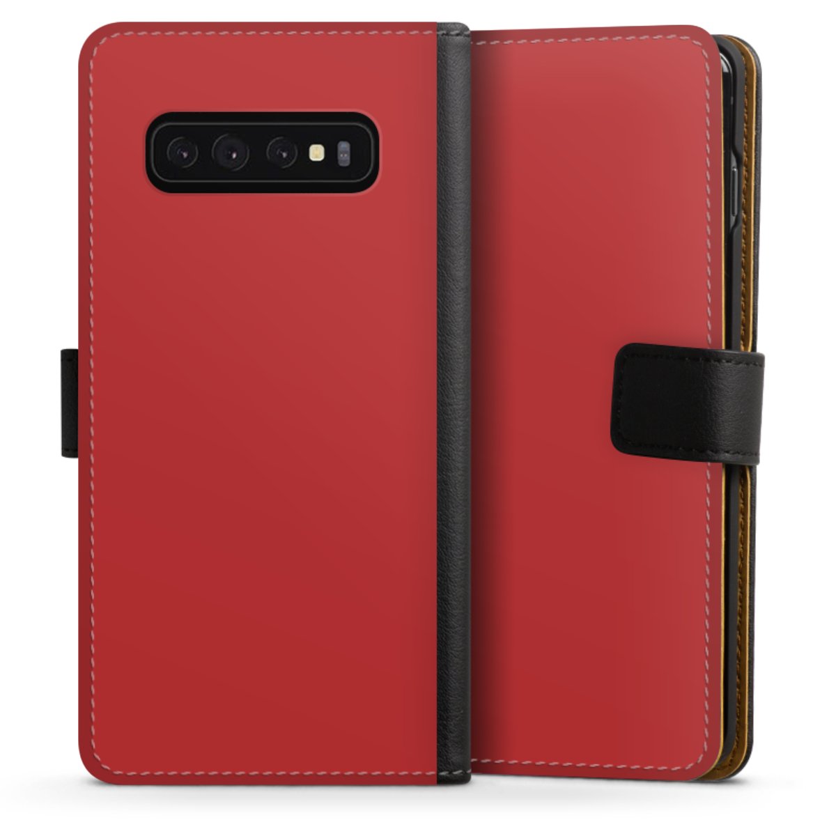 Galaxy S10 Handy Klapphülle Handyhülle aus Kunst Leder schwarz Flip Case Colour Unicoloured Red Sideflip mit Lasche