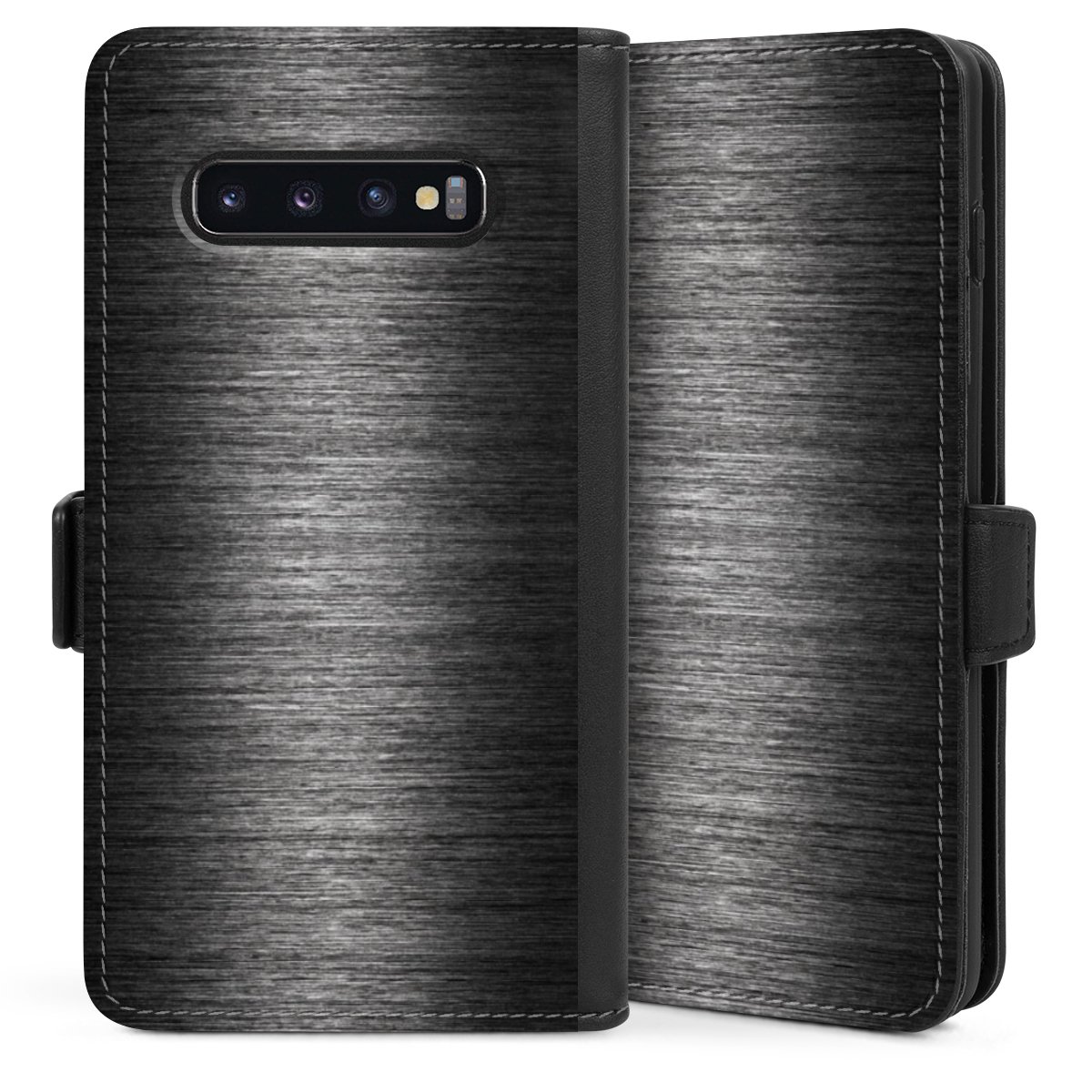 Galaxy S10 Handy Klapphülle Handyhülle aus Kunst Leder schwarz Flip Case Metallic Look Anthracite Metal Sideflip mit Lasche