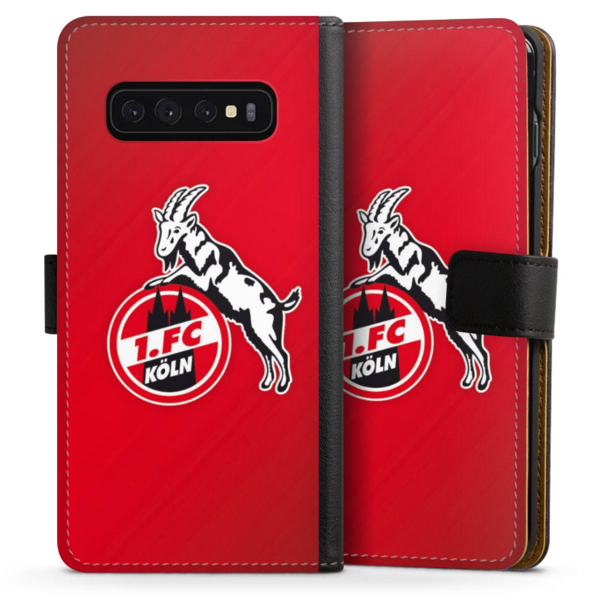 Galaxy S10 Handy Klapphülle Handyhülle aus Kunst Leder schwarz Flip Case Official Licensed Product Effzeh 1. Fc Köln Sideflip mit Lasche