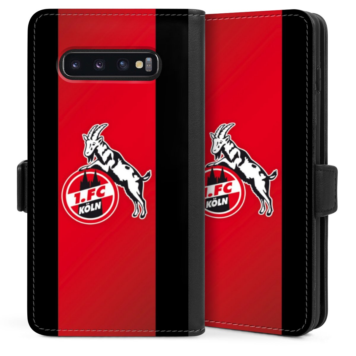 Galaxy S10 Handy Klapphülle Handyhülle aus Kunst Leder schwarz Flip Case Official Licensed Product Billy Goat Hennes 1. Fc Köln Sideflip mit Lasche