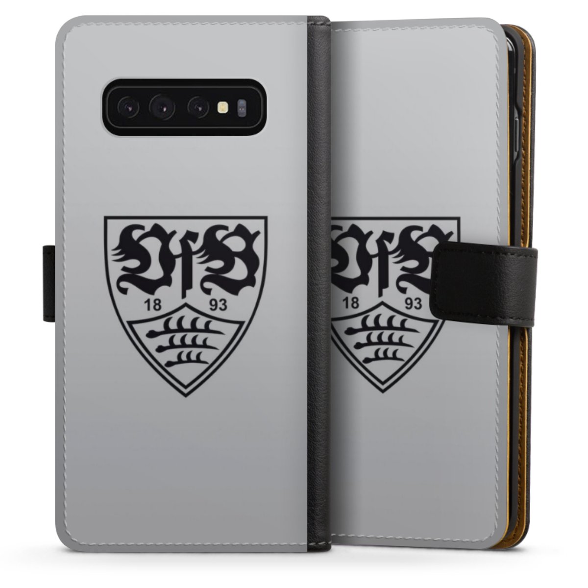 Galaxy S10 Handy Klapphülle Handyhülle aus Kunst Leder schwarz Flip Case Logo Vfb Stuttgart Official Licensed Product Sideflip mit Lasche