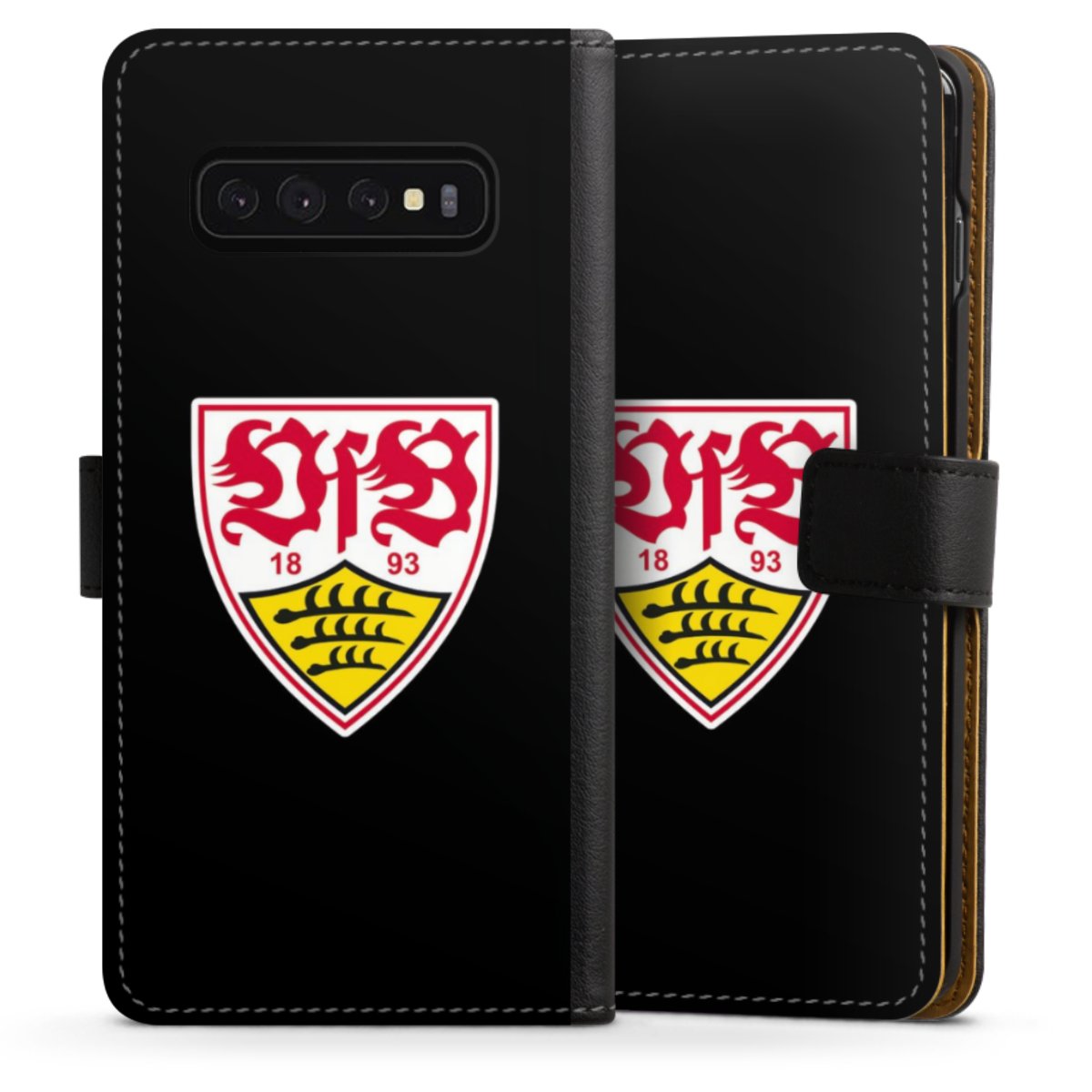 Galaxy S10 Handy Klapphülle Handyhülle aus Kunst Leder schwarz Flip Case Vfb Stuttgart Official Licensed Product Coat Of Arms Sideflip mit Lasche