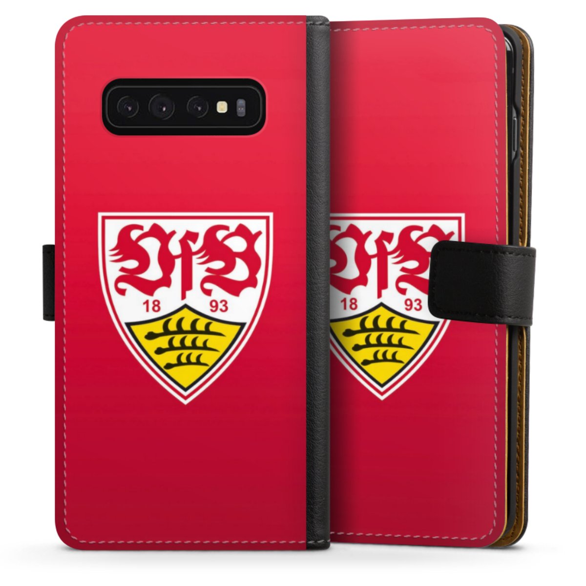 Galaxy S10 Handy Klapphülle Handyhülle aus Kunst Leder schwarz Flip Case Official Licensed Product Vfb Stuttgart Sideflip mit Lasche