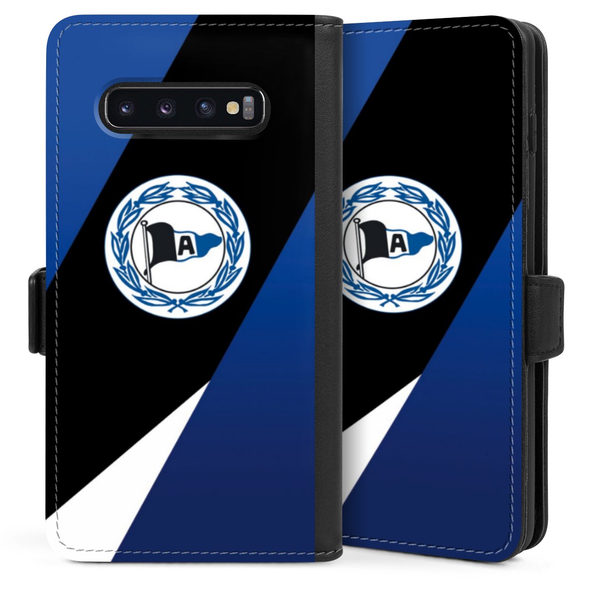 Galaxy S10 Handy Klapphülle Handyhülle aus Kunst Leder schwarz Flip Case Official Licensed Product Arminia Bielefeld Dsc Sideflip mit Lasche