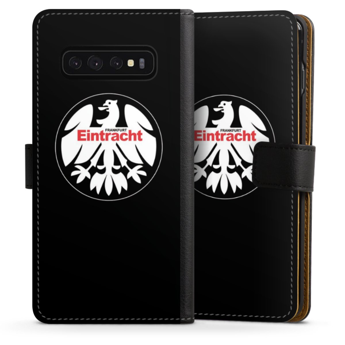 Galaxy S10 Handy Klapphülle Handyhülle aus Kunst Leder schwarz Flip Case Official Licensed Product Eintracht Frankfurt Sge Sideflip mit Lasche