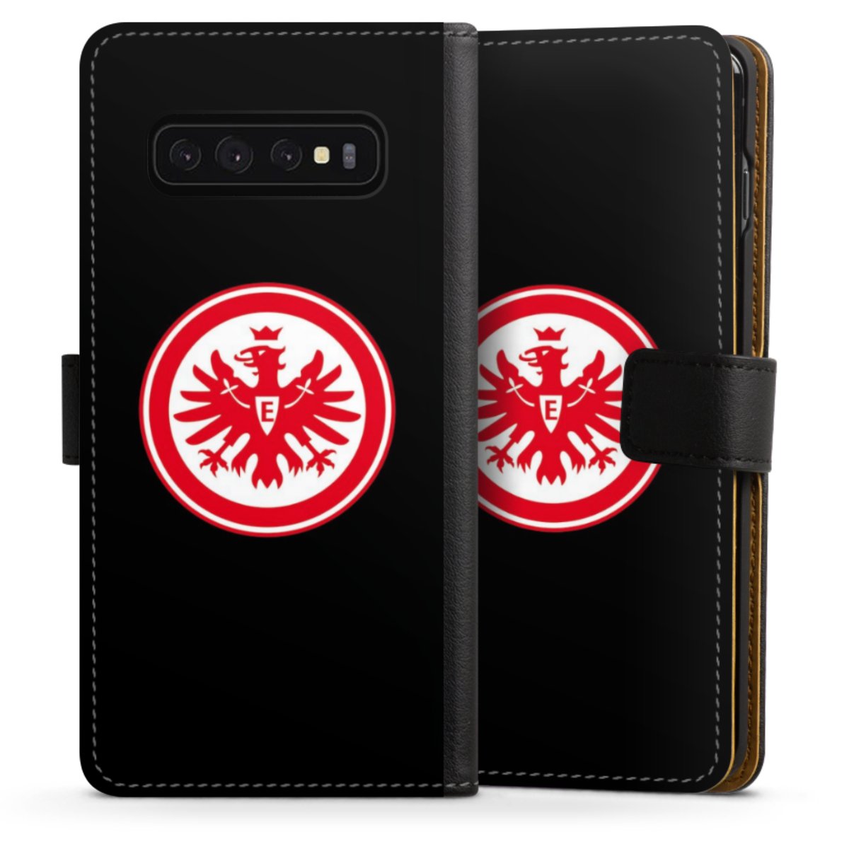 Galaxy S10 Handy Klapphülle Handyhülle aus Kunst Leder schwarz Flip Case Eintracht Frankfurt Sge Eagle Sideflip mit Lasche