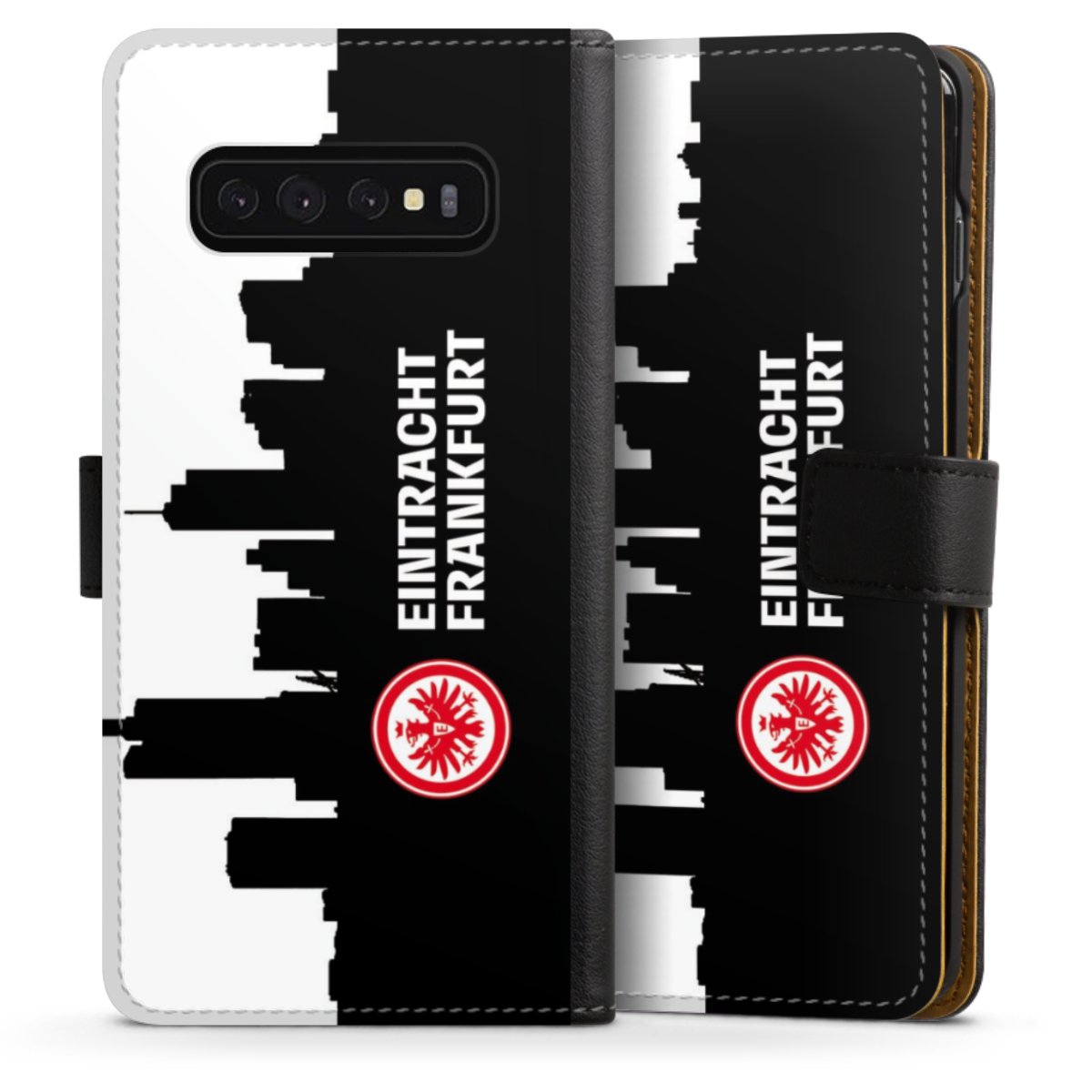 Galaxy S10 Handy Klapphülle Handyhülle aus Kunst Leder schwarz Flip Case Sge Eintracht Frankfurt Official Licensed Product Sideflip mit Lasche