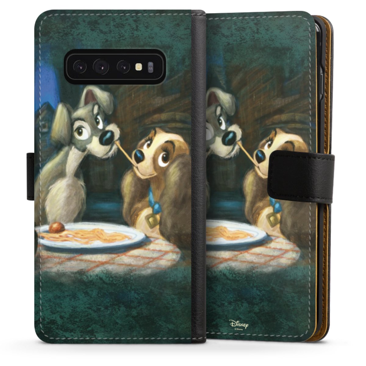 Galaxy S10 Handy Klapphülle Handyhülle aus Kunst Leder schwarz Flip Case Lady And The Tramp Official Licensed Product Disney Sideflip mit Lasche