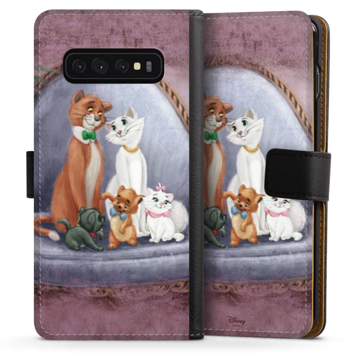 Galaxy S10 Handy Klapphülle Handyhülle aus Kunst Leder schwarz Flip Case Official Licensed Product Disney Aristocats Sideflip mit Lasche