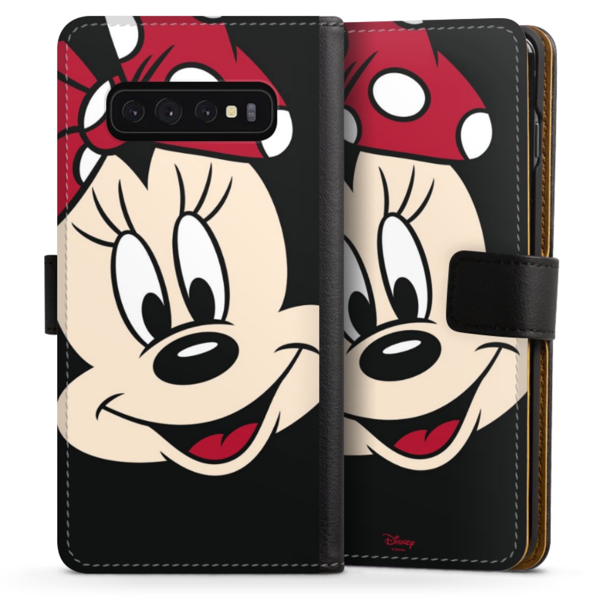 Galaxy S10 Handy Klapphülle Handyhülle aus Kunst Leder schwarz Flip Case Minnie Mouse Official Licensed Product Disney Sideflip mit Lasche