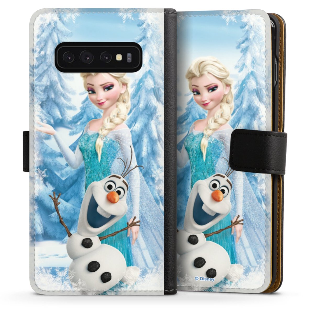 Galaxy S10 Handy Klapphülle Handyhülle aus Kunst Leder schwarz Flip Case Official Licensed Product Frozen Elsa Disney Sideflip mit Lasche