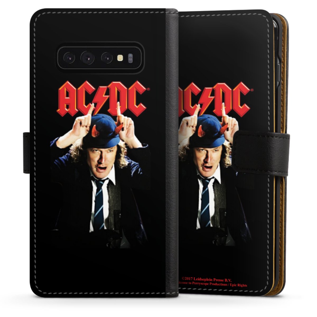 Galaxy S10 Handy Klapphülle Handyhülle aus Kunst Leder schwarz Flip Case Merchandise Acdc Riverplate Sideflip mit Lasche