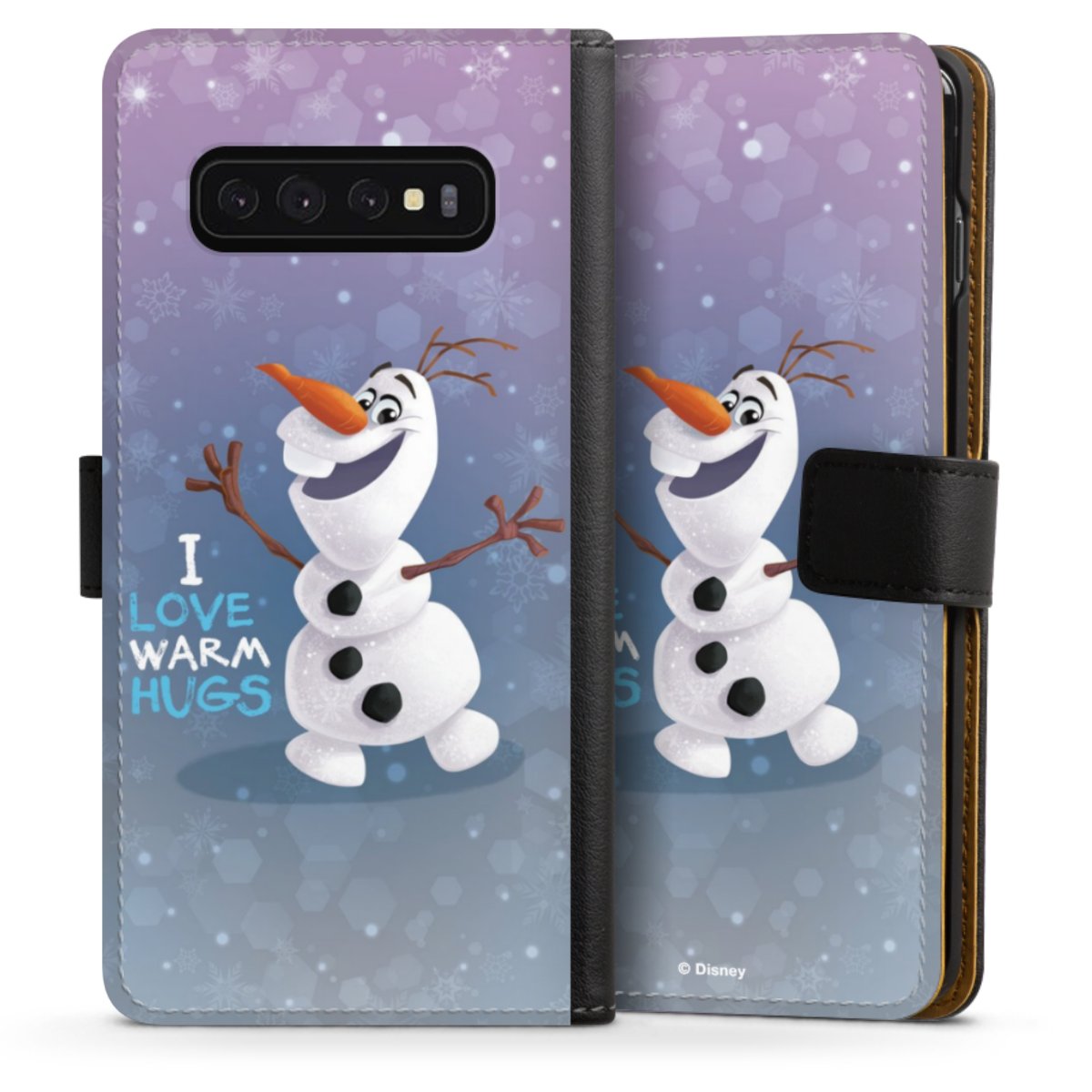 Galaxy S10 Handy Klapphülle Handyhülle aus Kunst Leder schwarz Flip Case Frozen Frozen Olaf Official Licensed Product Sideflip mit Lasche