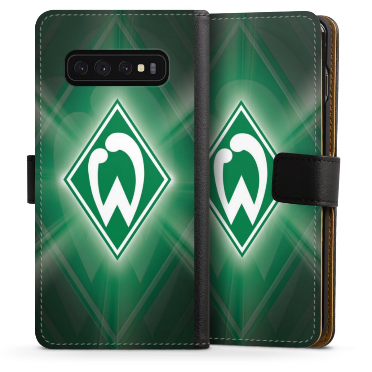 Galaxy S10 Handy Klapphülle Handyhülle aus Kunst Leder schwarz Flip Case Sv Werder Bremen Official Licensed Product Coat Of Arms Sideflip mit Lasche