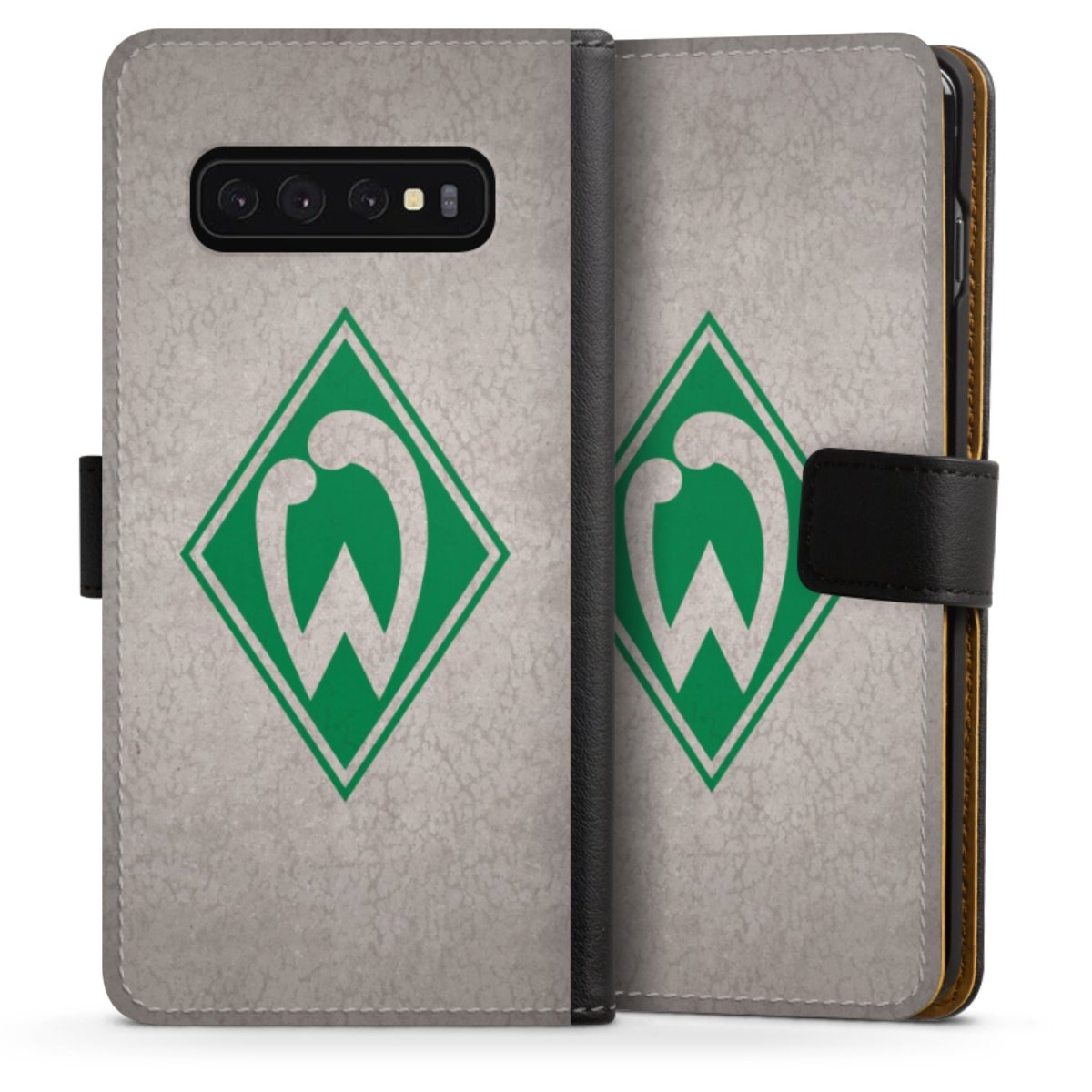 Galaxy S10 Handy Klapphülle Handyhülle aus Kunst Leder schwarz Flip Case Sv Werder Bremen Concrete Official Licensed Product Sideflip mit Lasche