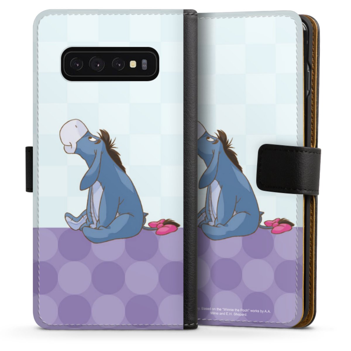 Galaxy S10 Handy Klapphülle Handyhülle aus Kunst Leder schwarz Flip Case Disney Donkey Winnie The Pooh Sideflip mit Lasche