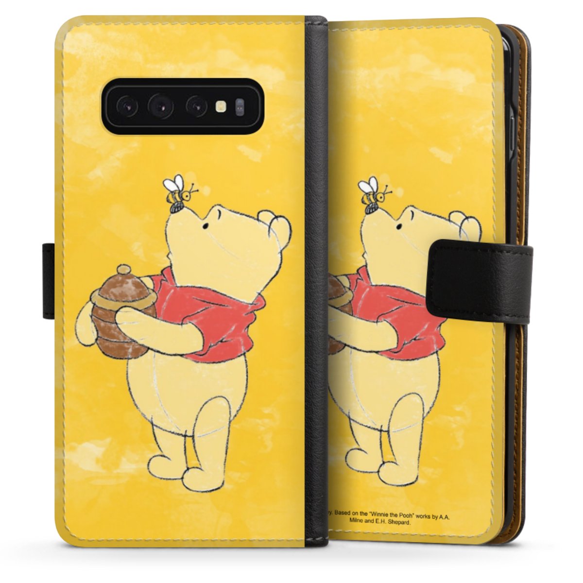 Galaxy S10 Handy Klapphülle Handyhülle aus Kunst Leder schwarz Flip Case Official Licensed Product Winnie The Pooh Disney Sideflip mit Lasche