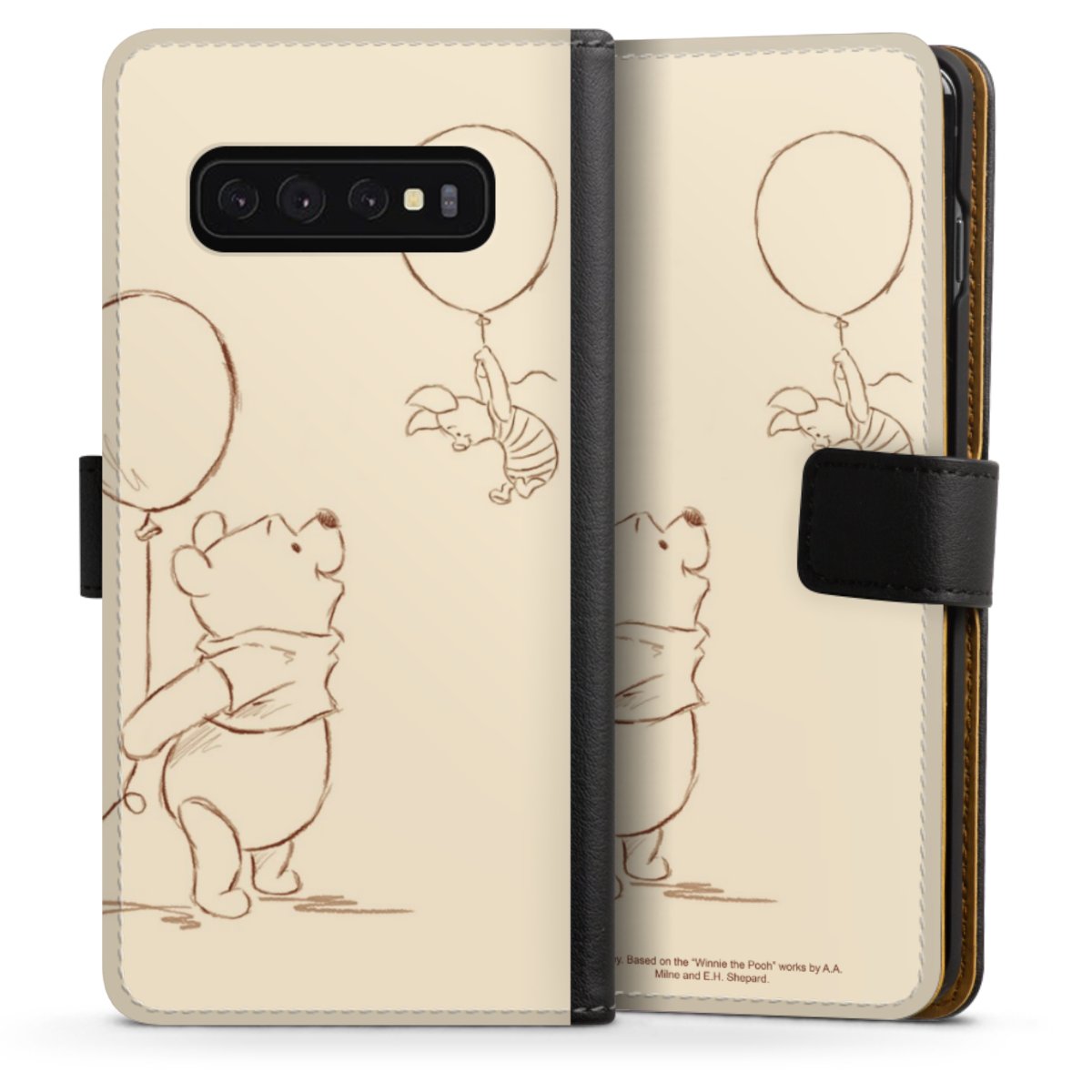 Galaxy S10 Handy Klapphülle Handyhülle aus Kunst Leder schwarz Flip Case Official Licensed Product Winnie The Pooh Disney Sideflip mit Lasche