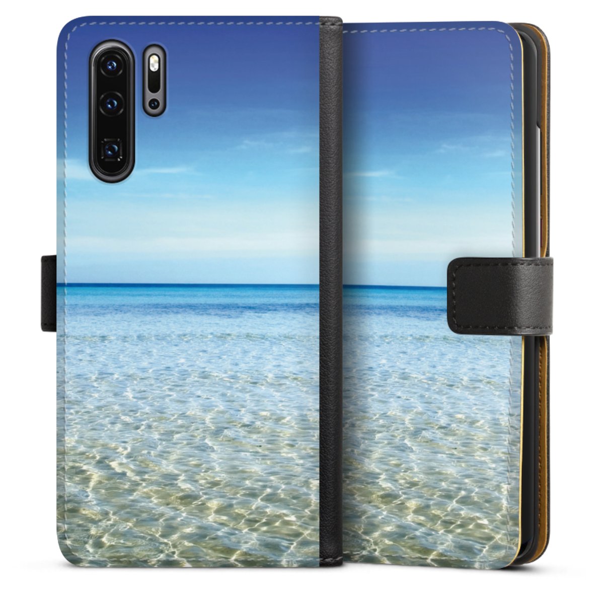 Huawei P30 Pro Handy Klapphülle Handyhülle aus Kunst Leder schwarz Flip Case Urlaub Sky Ocean Sideflip mit Lasche