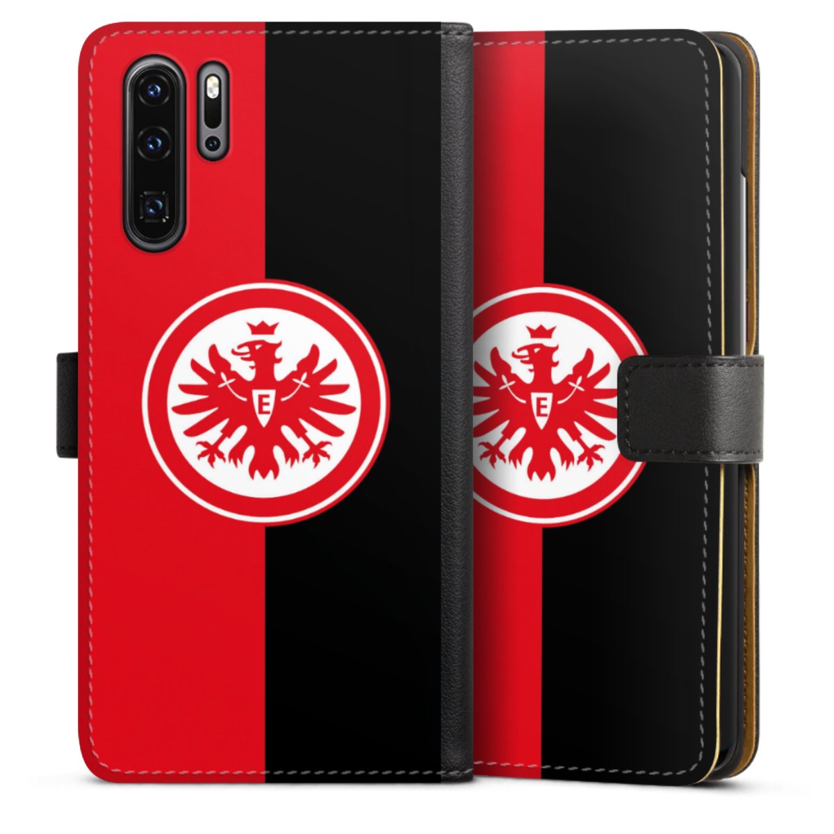 Huawei P30 Pro Handy Klapphülle Handyhülle aus Kunst Leder schwarz Flip Case Official Licensed Product Eintracht Frankfurt Sge Sideflip mit Lasche