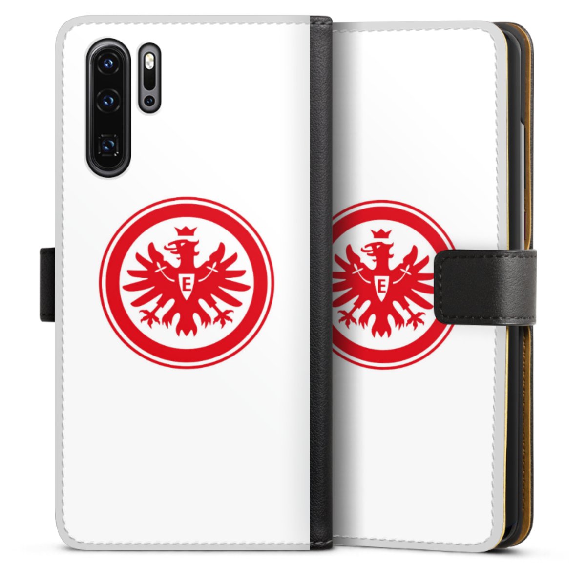 Huawei P30 Pro Handy Klapphülle Handyhülle aus Kunst Leder schwarz Flip Case Sge Eintracht Frankfurt Official Licensed Product Sideflip mit Lasche